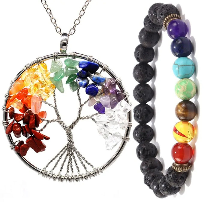 Chakra Tree of Life Necklace and Bracelet Set