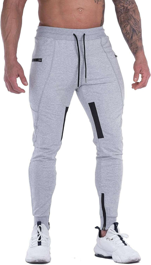 Men Gray Joggers Pants with Zipper Pockets Mens Joggers Pants Tapered Sweatpants Casual Gym Training Workout Pants Slim Track Pant with Zipper Pockets